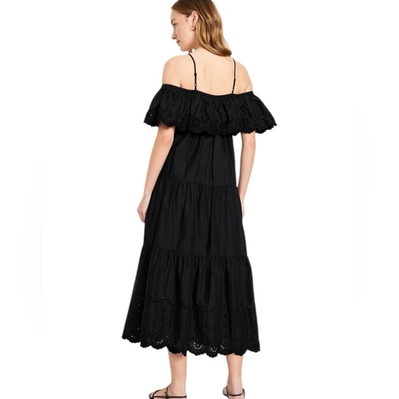 Old Navy New Black Eyelet Maxi Swing Dress XXL Festival Hippie Boho Peasant - Picture 2 of 10